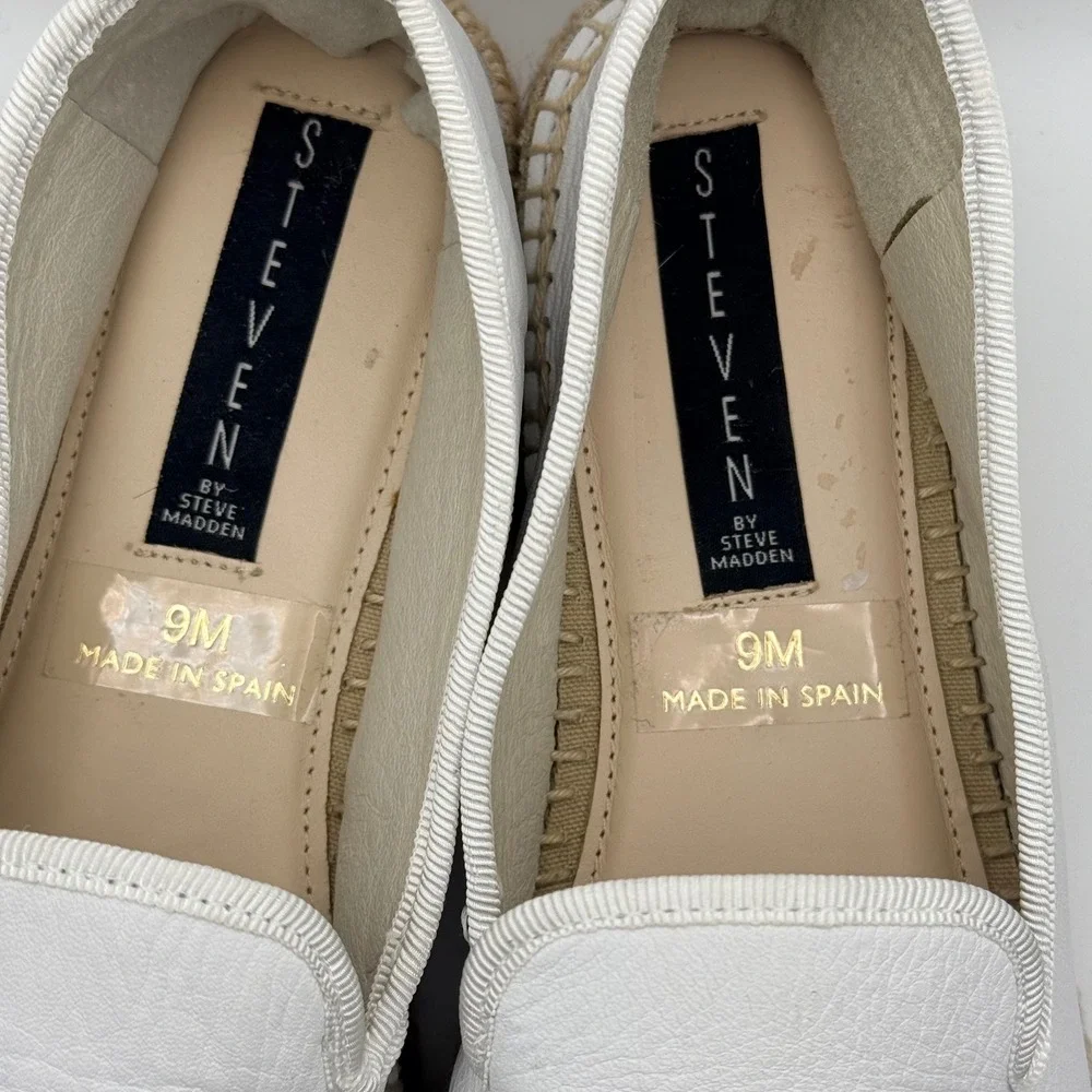 Steven Steve Madden White Leather Espadrille‎ Loafers Gold Bit Made in Spain 9M
